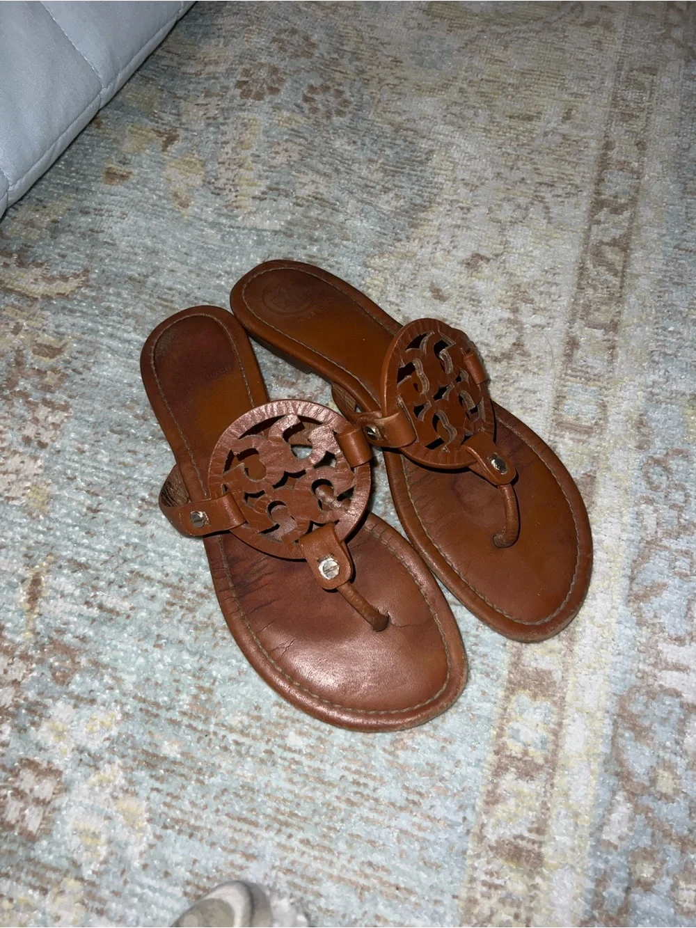 Tory Burch Brown Leather Miller Logo Thong Sandals